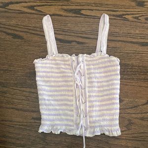 purple and white striped lace up crop top